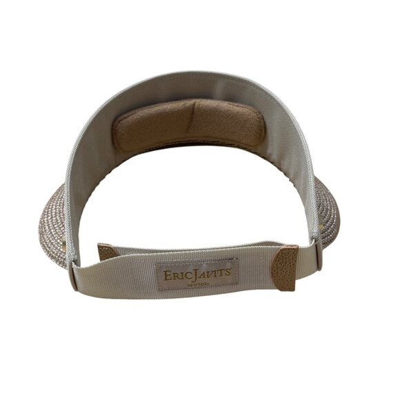 Eric Javits Beige Squishee Visor Hat With Adjustable Strap & Gold Button Detail - Picture 4 of 11